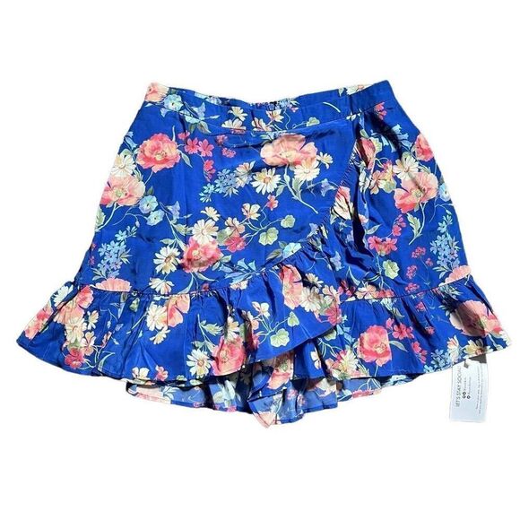 Yumi Kim Gigi Skirt Women Medium Blue Floral Ruffle Cross-Over Playful & Stylish - Picture 2 of 7